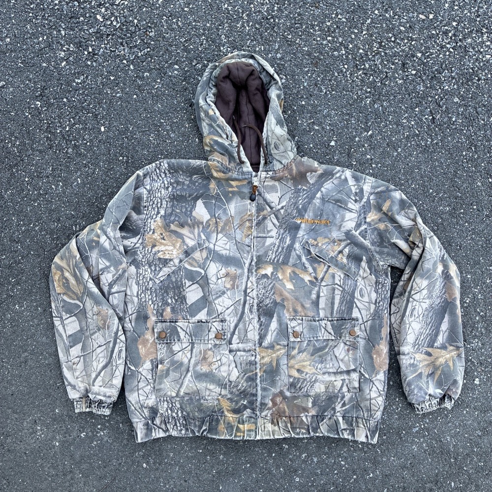 Vintage Whitewater 90s Mossy Oak Hoodie Mens L Camo Full Zip Sweatshirt RARE